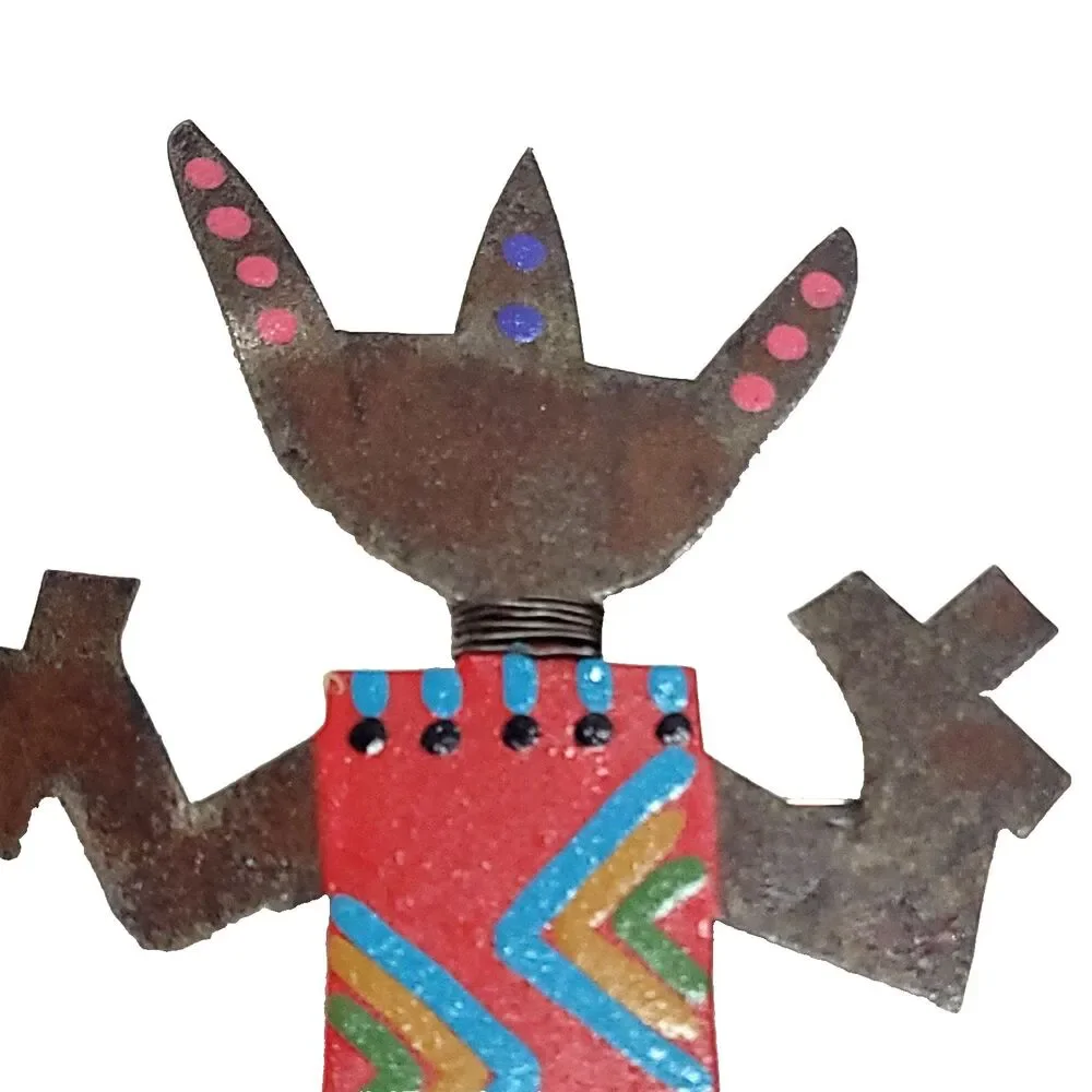 Whimsical South Western Tribal Metal Art Figure Pendant Signed Bill Marsha Finks